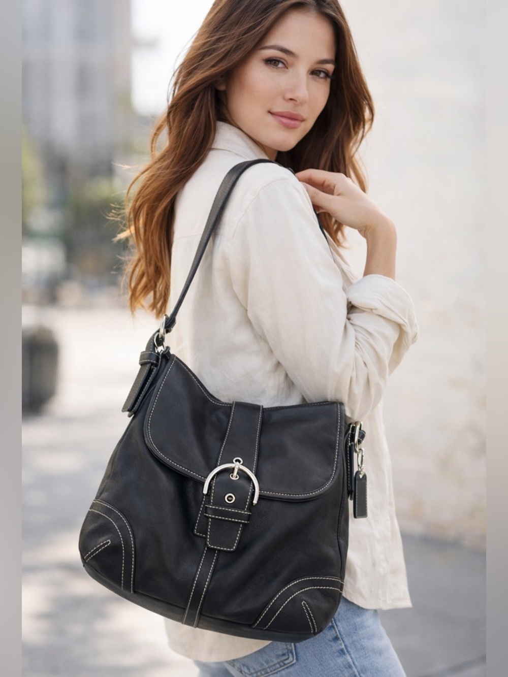 Coach Vintage SoHo Black Leather Shoulder/Crossbody Bag GUC